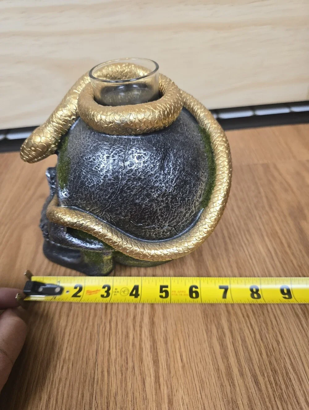 Gold Snake Skull Candle Holder - Metallic Black & Gold Accent